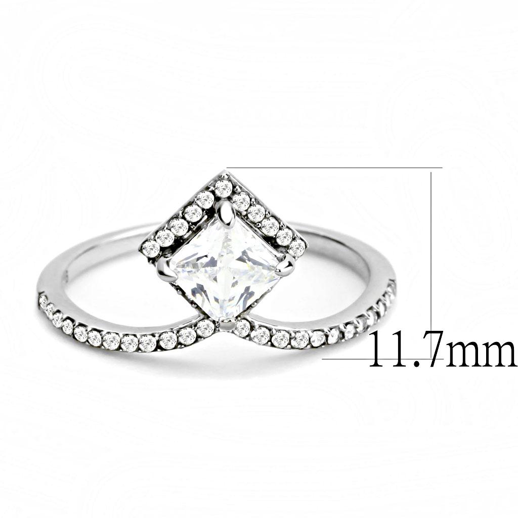 MADA136 - High polished (no plating) Stainless Steel Ring with AAA Grade CZ  in Clear