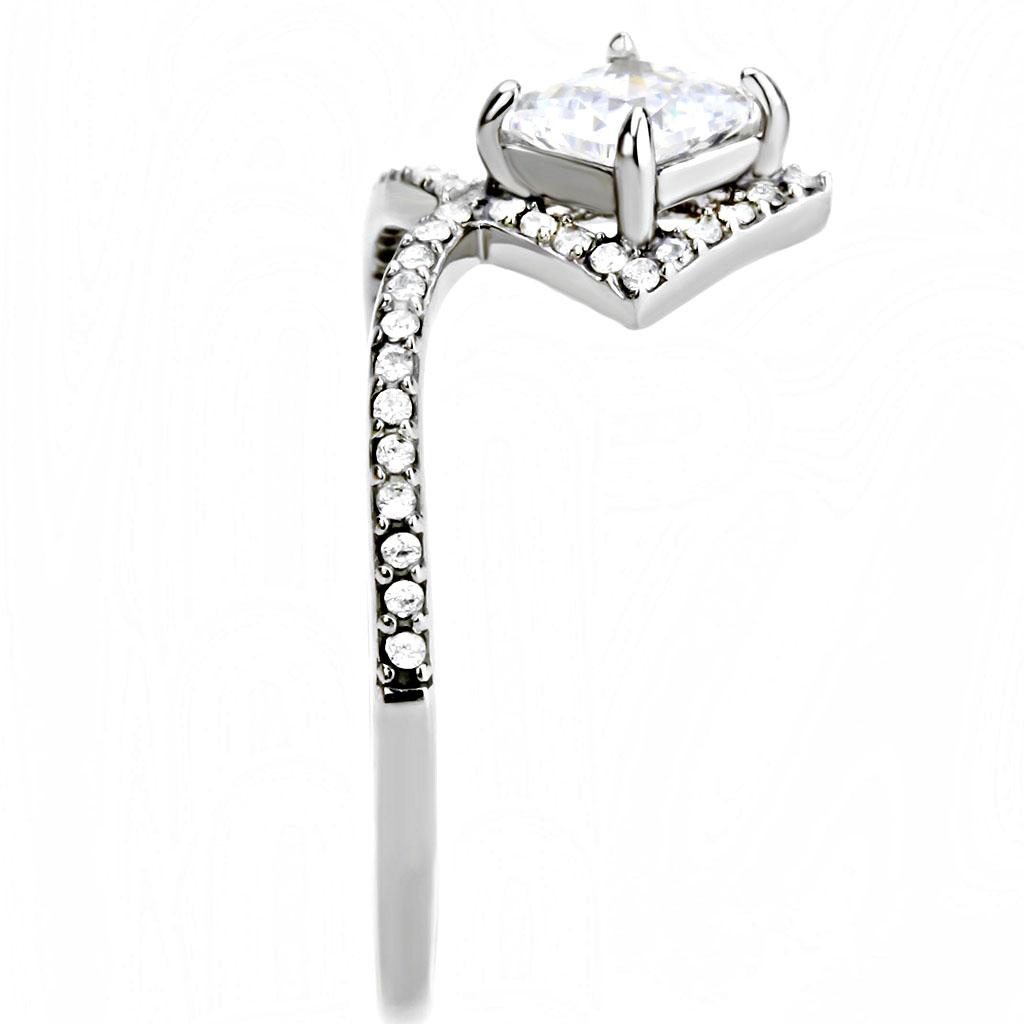 MADA136 - High polished (no plating) Stainless Steel Ring with AAA Grade CZ  in Clear