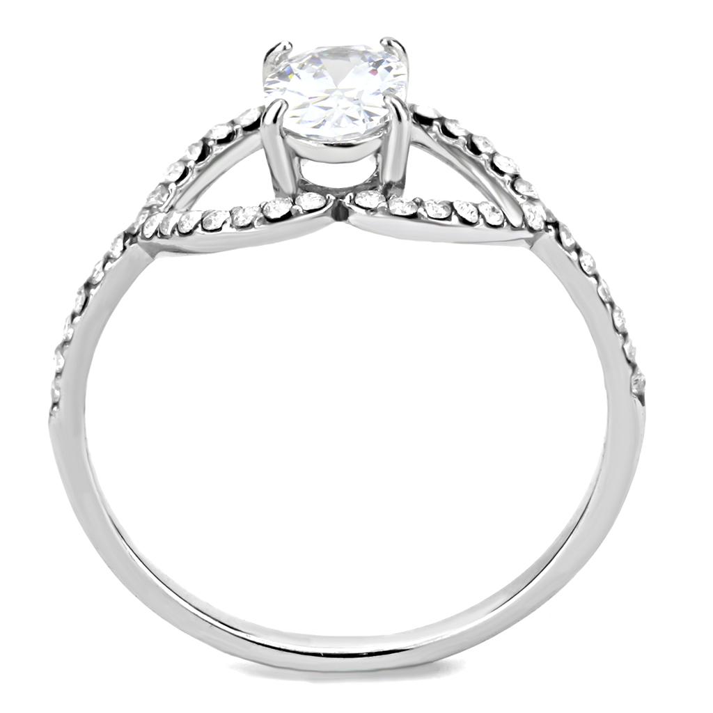 MADA137 - High polished (no plating) Stainless Steel Ring with AAA Grade CZ  in Clear