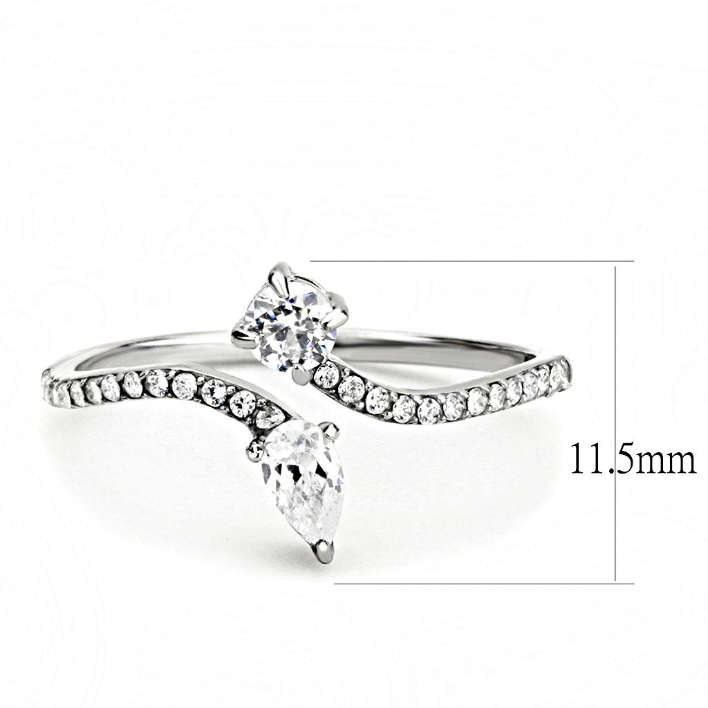 MADA138 - High polished (no plating) Stainless Steel Ring with AAA Grade CZ  in Clear