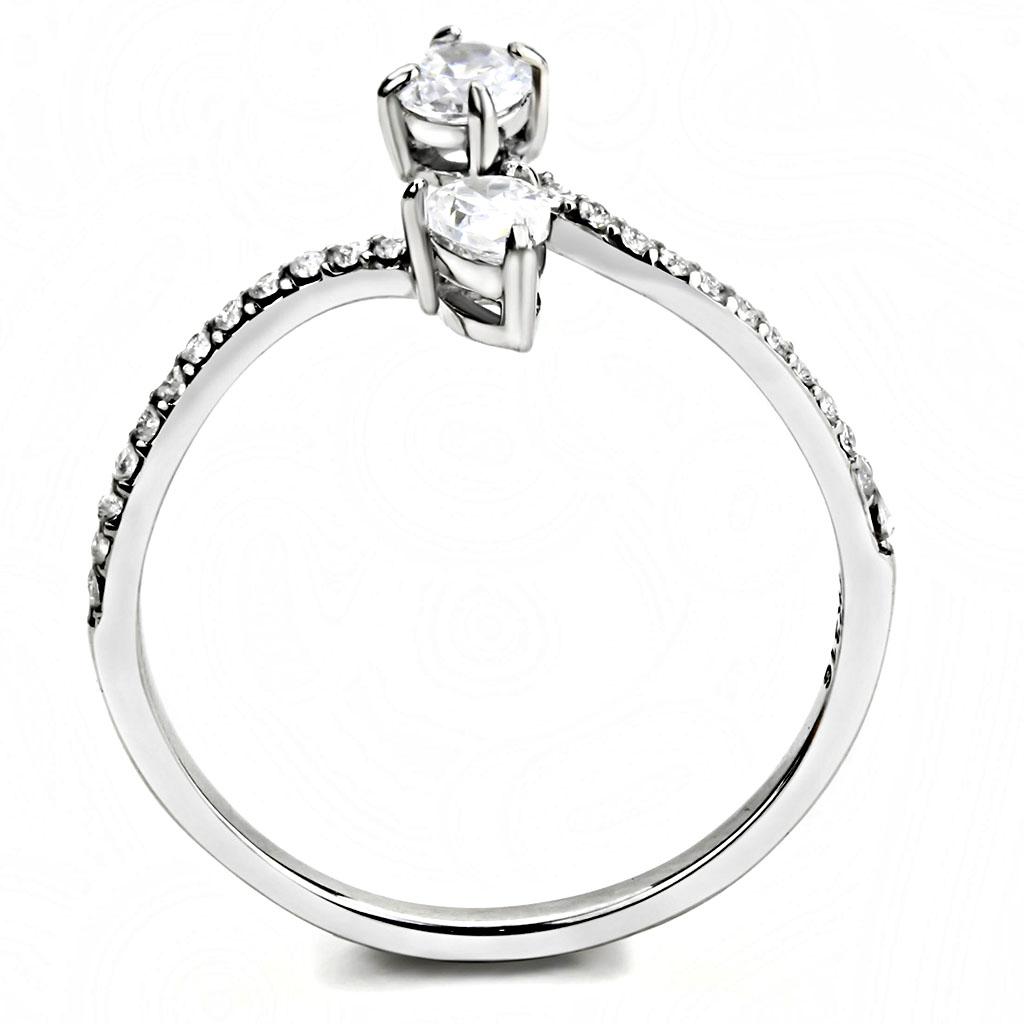 MADA138 - High polished (no plating) Stainless Steel Ring with AAA Grade CZ  in Clear