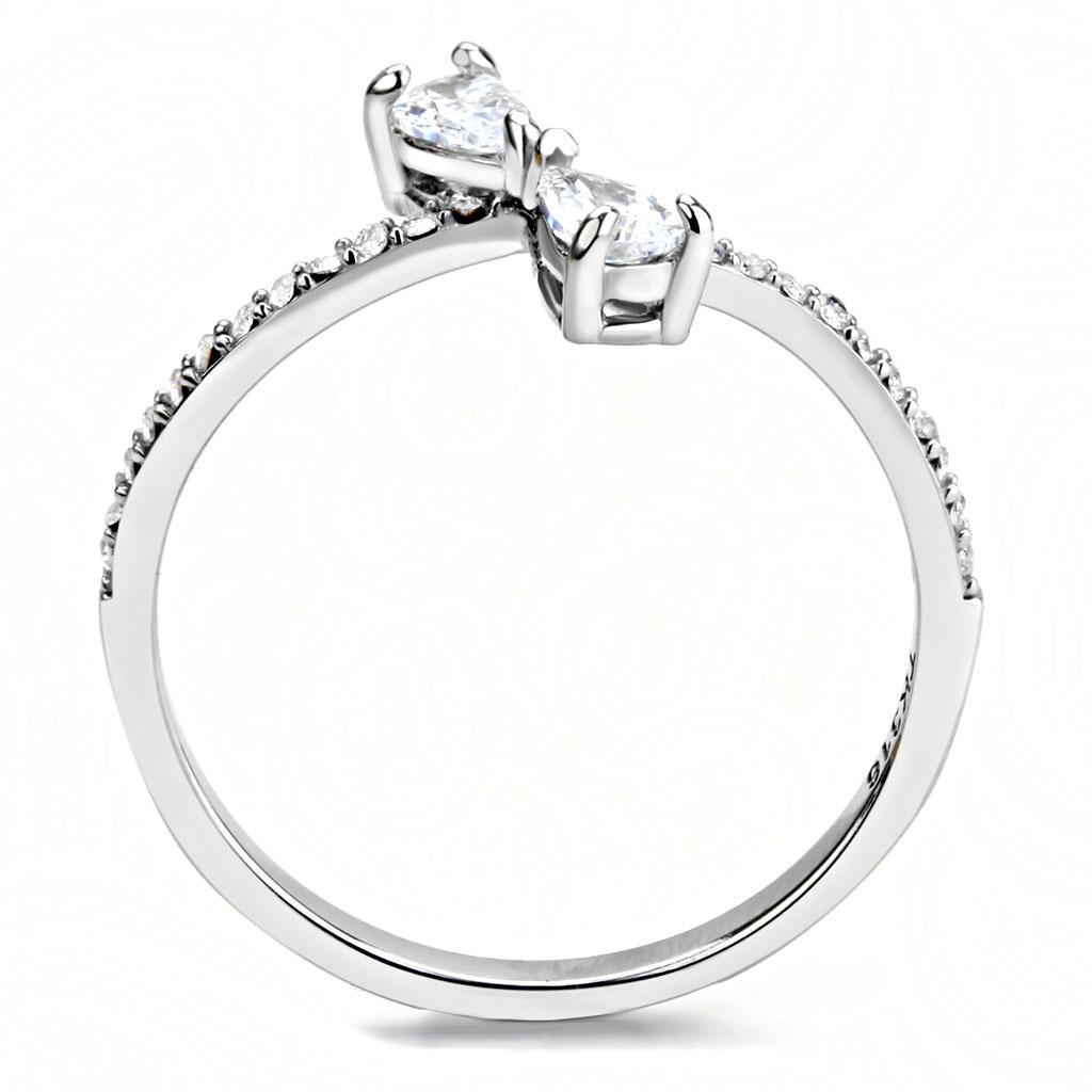 MADA139 - High polished (no plating) Stainless Steel Ring with AAA Grade CZ  in Clear