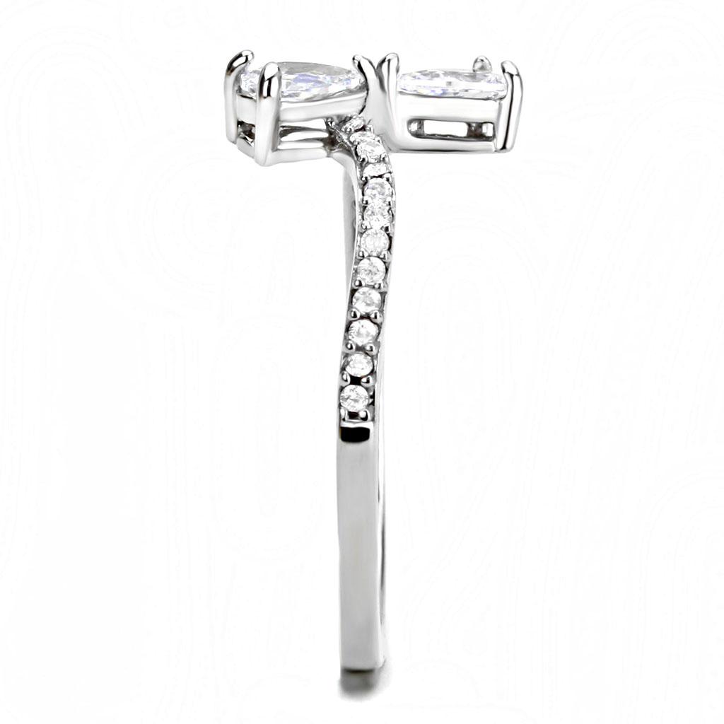 MADA139 - High polished (no plating) Stainless Steel Ring with AAA Grade CZ  in Clear