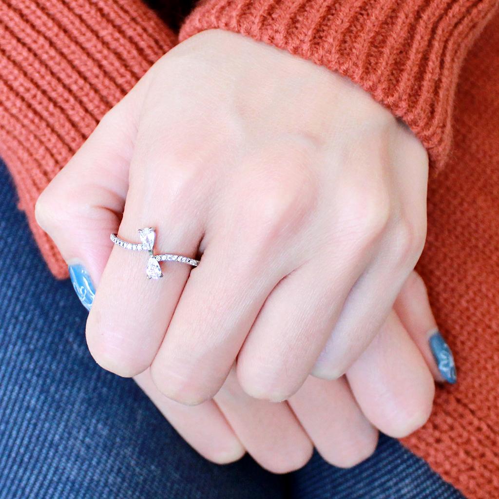 MADA139 - High polished (no plating) Stainless Steel Ring with AAA Grade CZ  in Clear