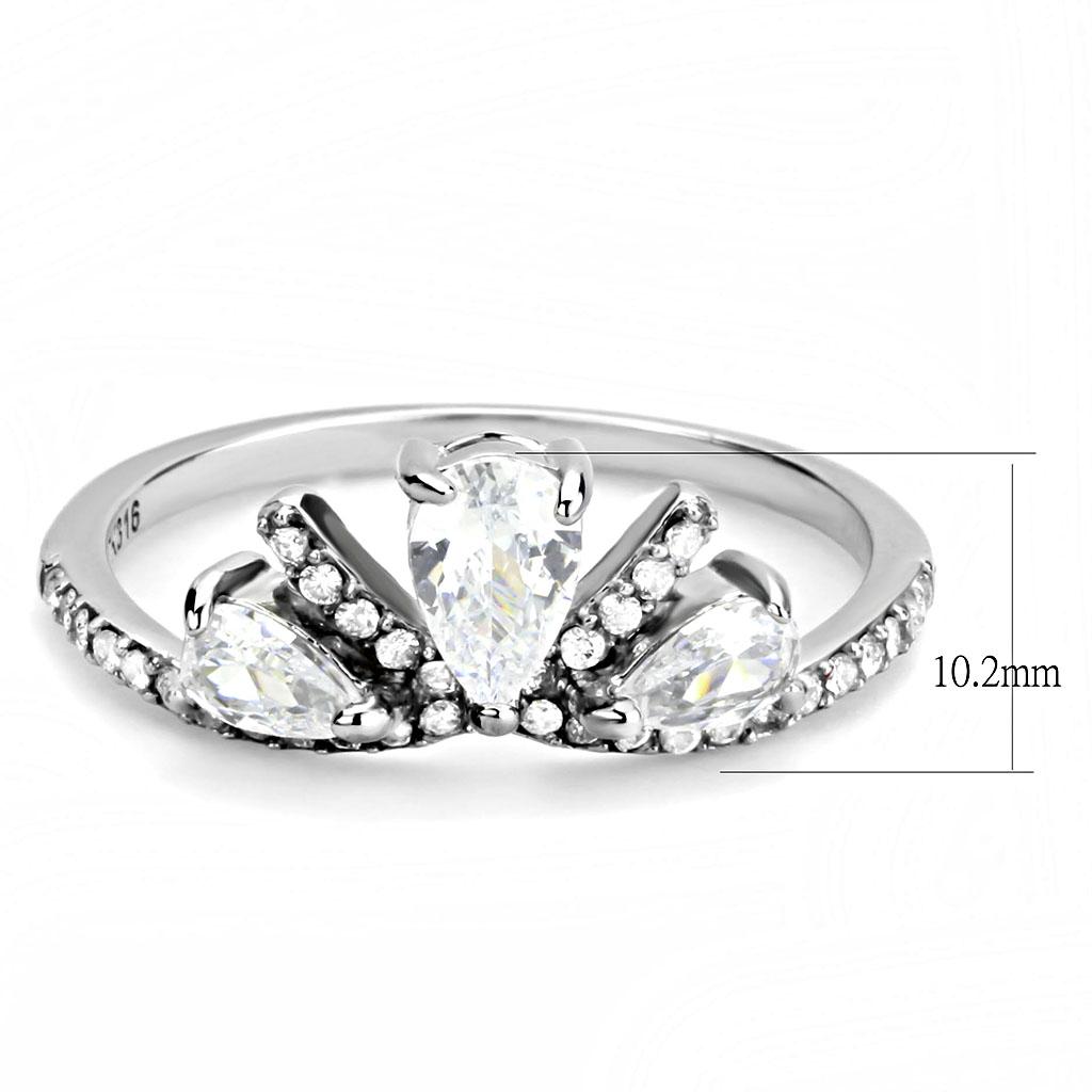 MADA140 - High polished (no plating) Stainless Steel Ring with AAA Grade CZ  in Clear