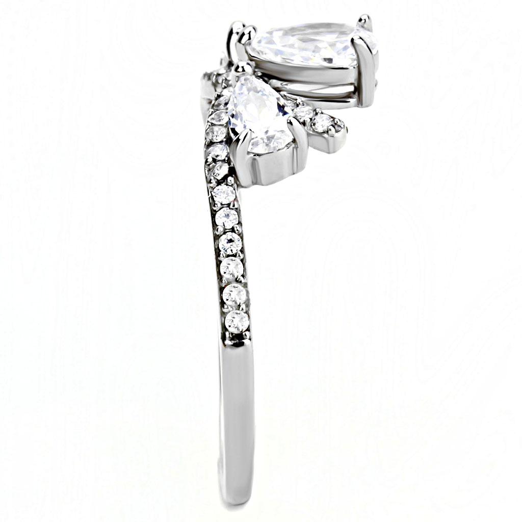 MADA140 - High polished (no plating) Stainless Steel Ring with AAA Grade CZ  in Clear