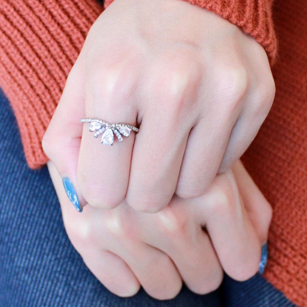 MADA140 - High polished (no plating) Stainless Steel Ring with AAA Grade CZ  in Clear