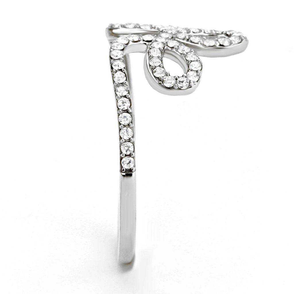 MADA141 - High polished (no plating) Stainless Steel Ring with AAA Grade CZ  in Clear