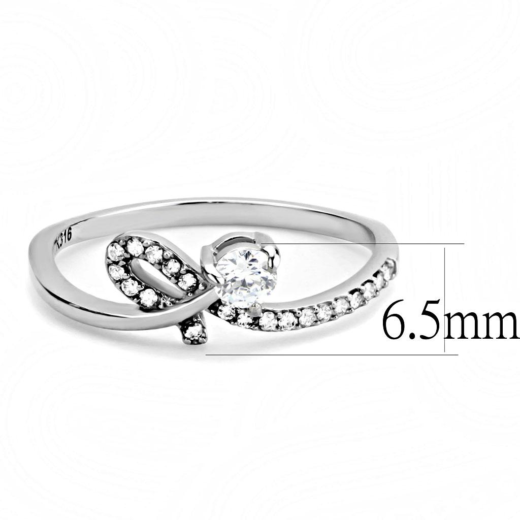 MADA142 - High polished (no plating) Stainless Steel Ring with AAA Grade CZ  in Clear