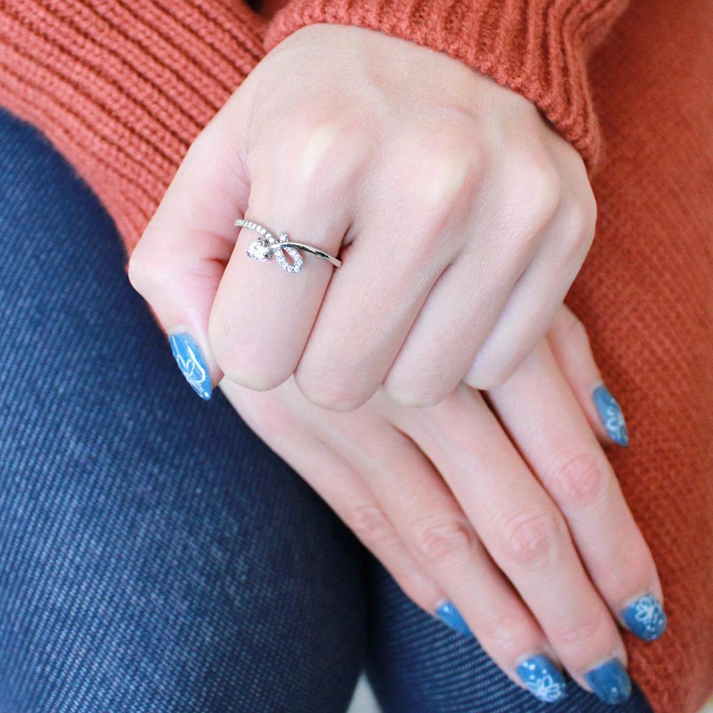 MADA142 - High polished (no plating) Stainless Steel Ring with AAA Grade CZ  in Clear