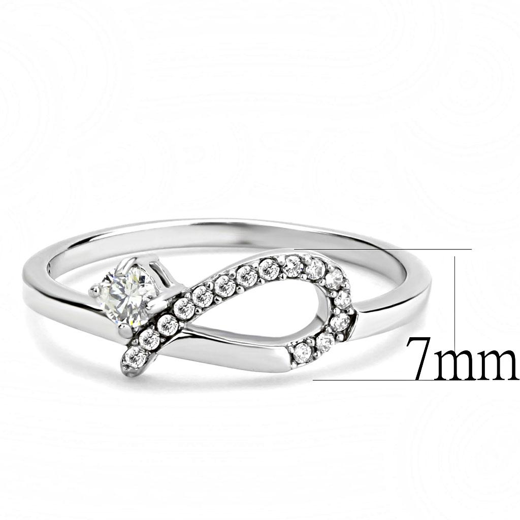 MADA143 - High polished (no plating) Stainless Steel Ring with AAA Grade CZ  in Clear