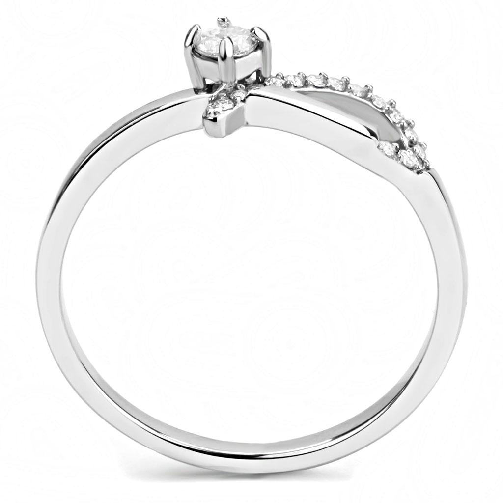 MADA143 - High polished (no plating) Stainless Steel Ring with AAA Grade CZ  in Clear