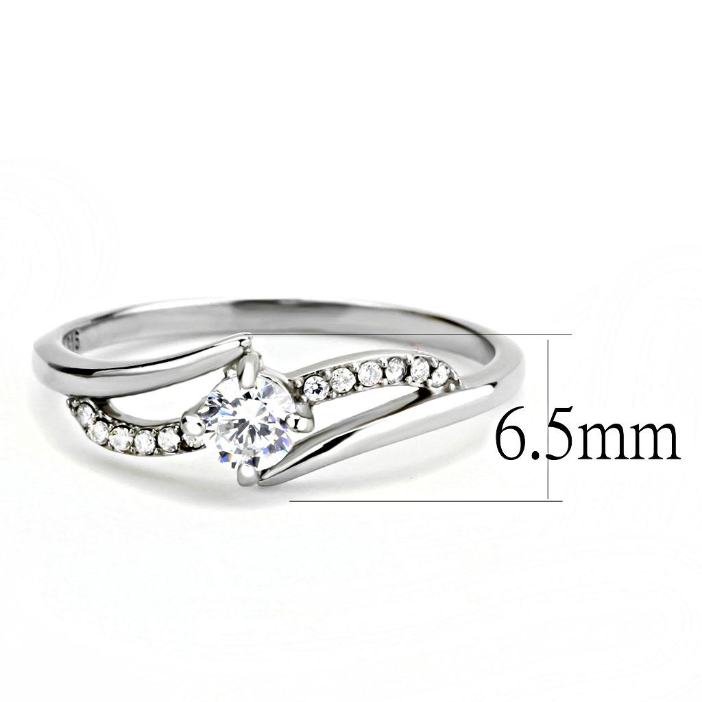 MADA144 - High polished (no plating) Stainless Steel Ring with AAA Grade CZ  in Clear