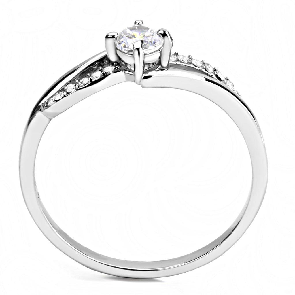 MADA144 - High polished (no plating) Stainless Steel Ring with AAA Grade CZ  in Clear