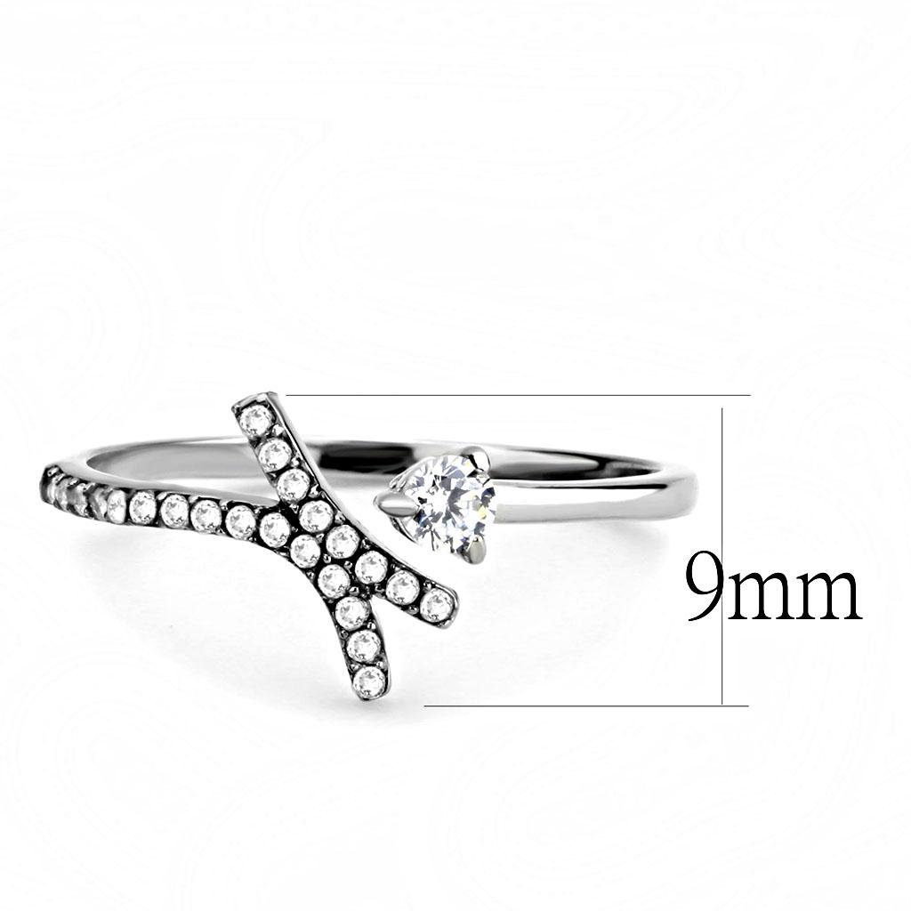 MADA145 - High polished (no plating) Stainless Steel Ring with AAA Grade CZ  in Clear