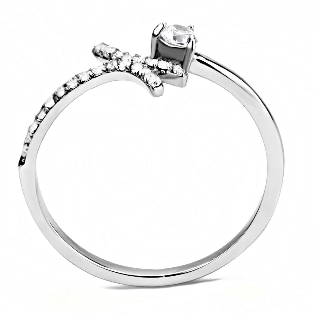 MADA145 - High polished (no plating) Stainless Steel Ring with AAA Grade CZ  in Clear