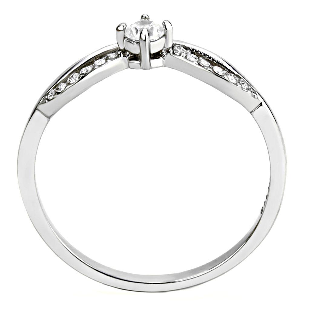 MADA146 - High polished (no plating) Stainless Steel Ring with AAA Grade CZ  in Clear