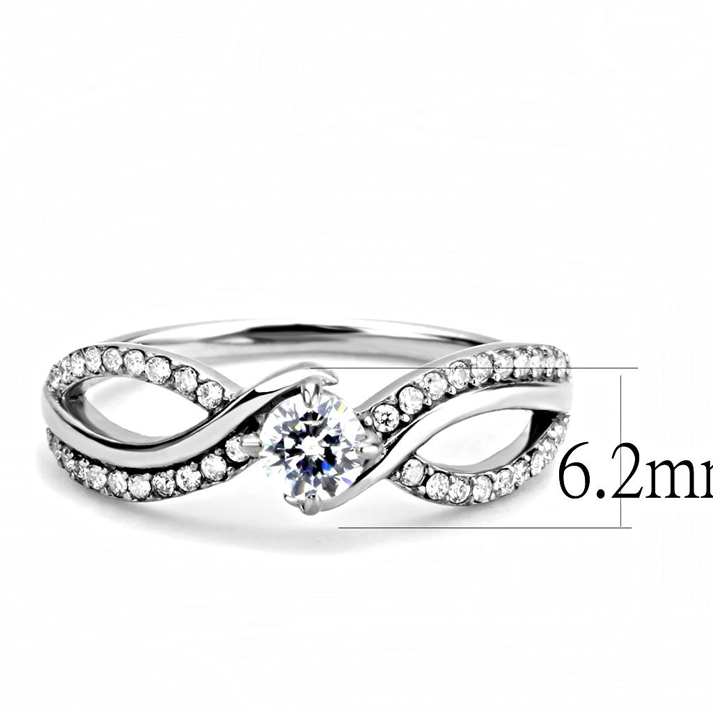 MADA147 - High polished (no plating) Stainless Steel Ring with AAA Grade CZ  in Clear