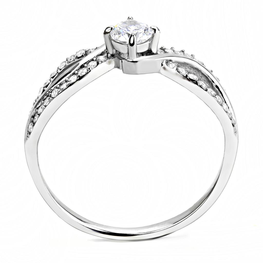 MADA147 - High polished (no plating) Stainless Steel Ring with AAA Grade CZ  in Clear