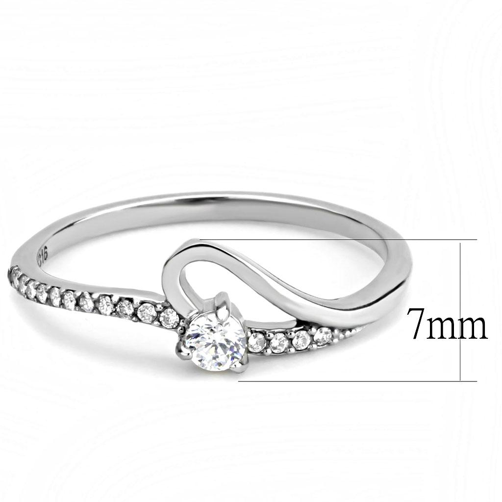 MADA148 - High polished (no plating) Stainless Steel Ring with AAA Grade CZ  in Clear