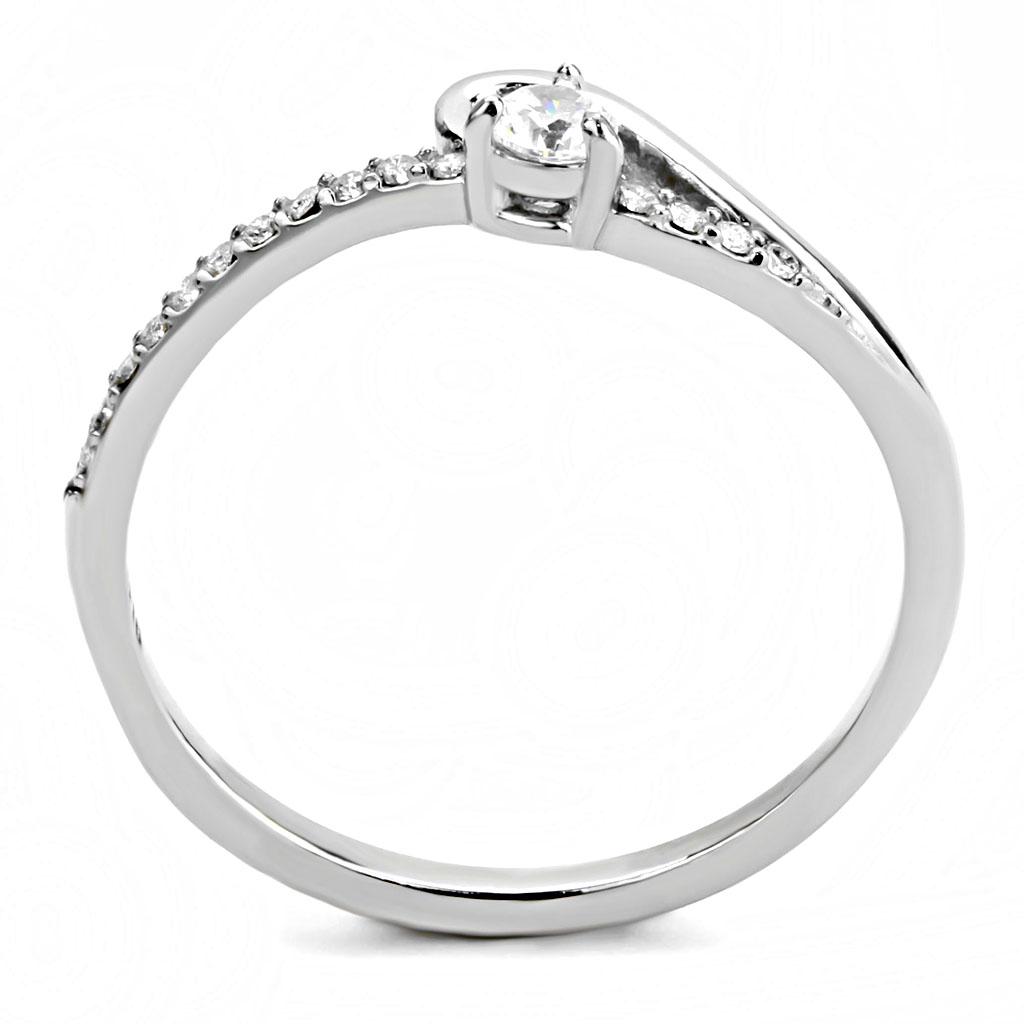 MADA148 - High polished (no plating) Stainless Steel Ring with AAA Grade CZ  in Clear