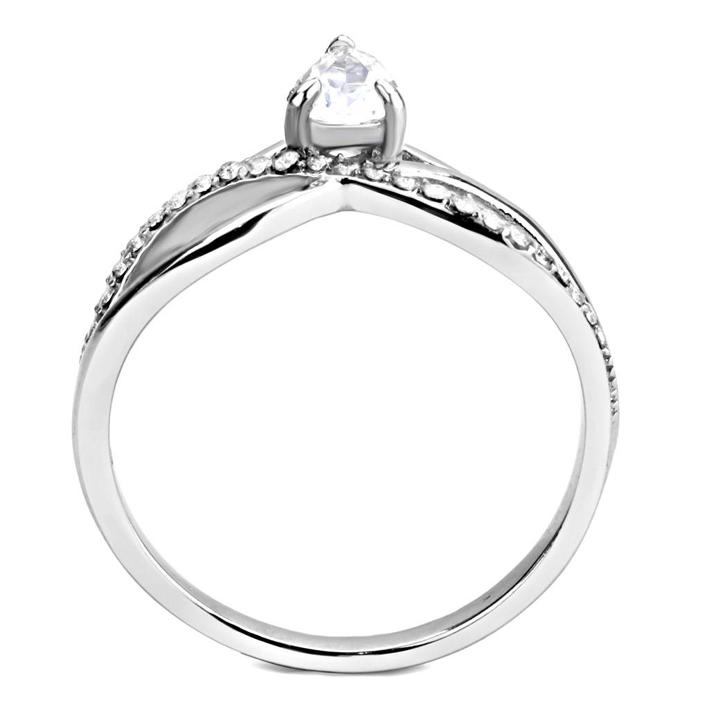 MADA149 - High polished (no plating) Stainless Steel Ring with AAA Grade CZ  in Clear