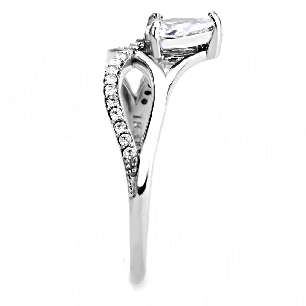 MADA149 - High polished (no plating) Stainless Steel Ring with AAA Grade CZ  in Clear
