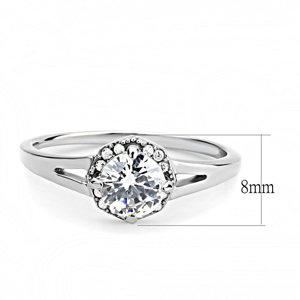 MADA150 - High polished (no plating) Stainless Steel Ring with AAA Grade CZ  in Clear