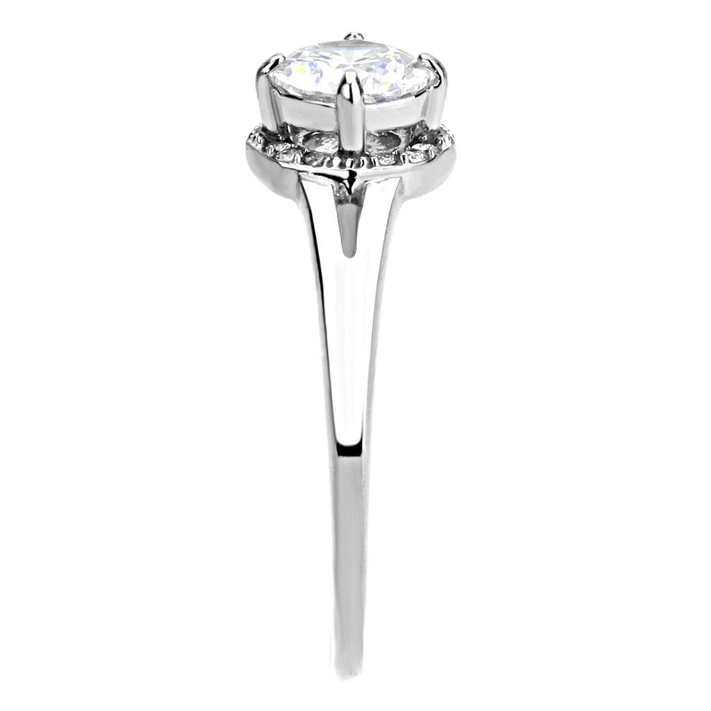 MADA150 - High polished (no plating) Stainless Steel Ring with AAA Grade CZ  in Clear