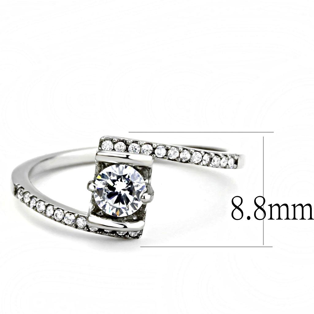 MADA151 - High polished (no plating) Stainless Steel Ring with AAA Grade CZ  in Clear