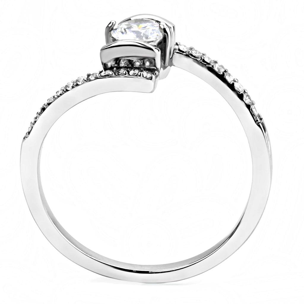 MADA151 - High polished (no plating) Stainless Steel Ring with AAA Grade CZ  in Clear