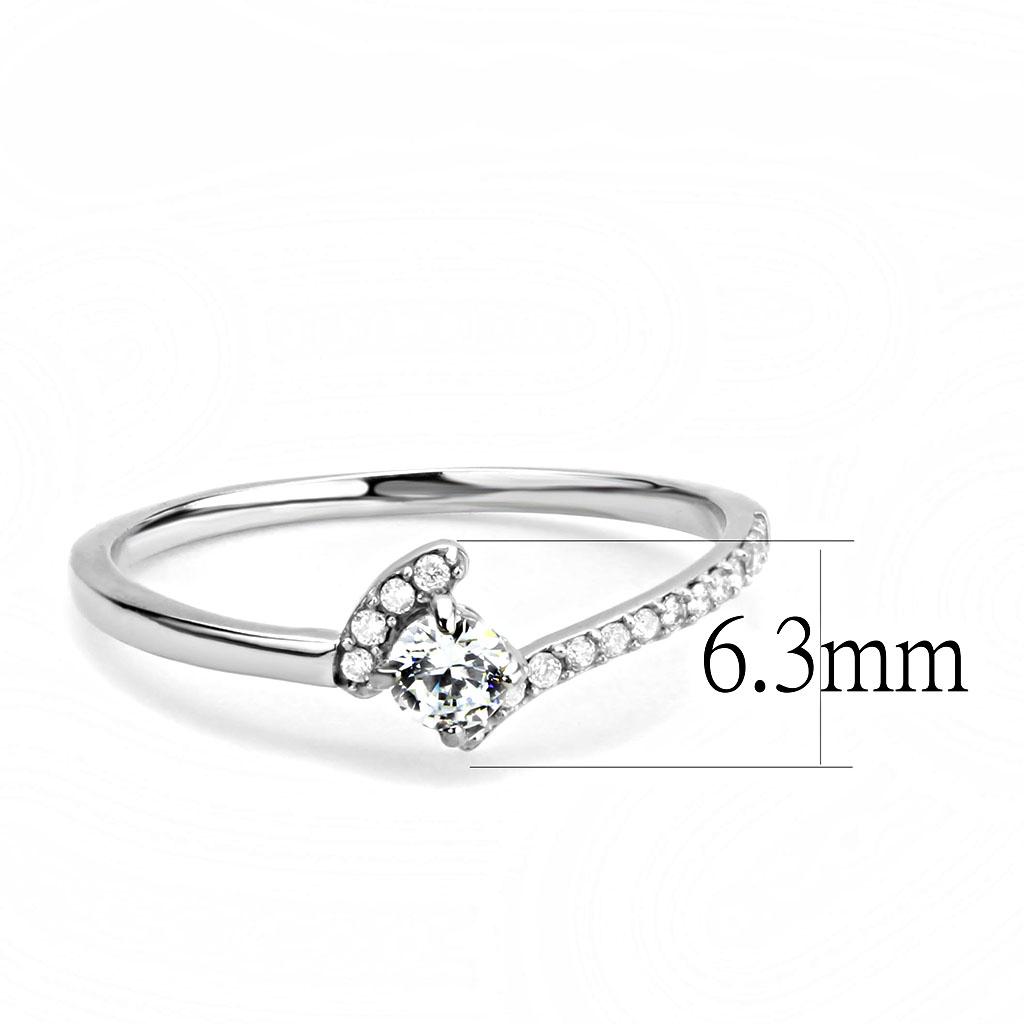 MADA152 - High polished (no plating) Stainless Steel Ring with AAA Grade CZ  in Clear