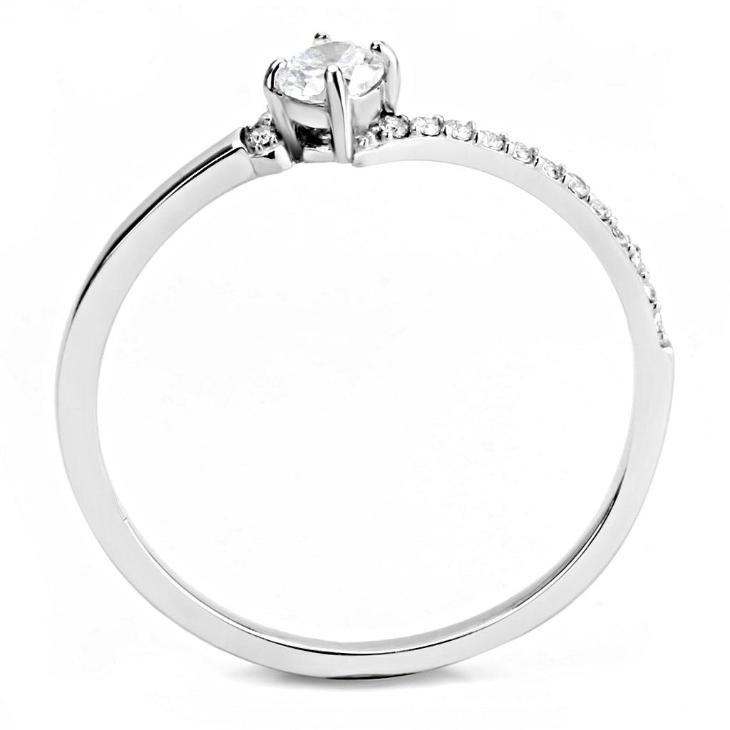 MADA152 - High polished (no plating) Stainless Steel Ring with AAA Grade CZ  in Clear