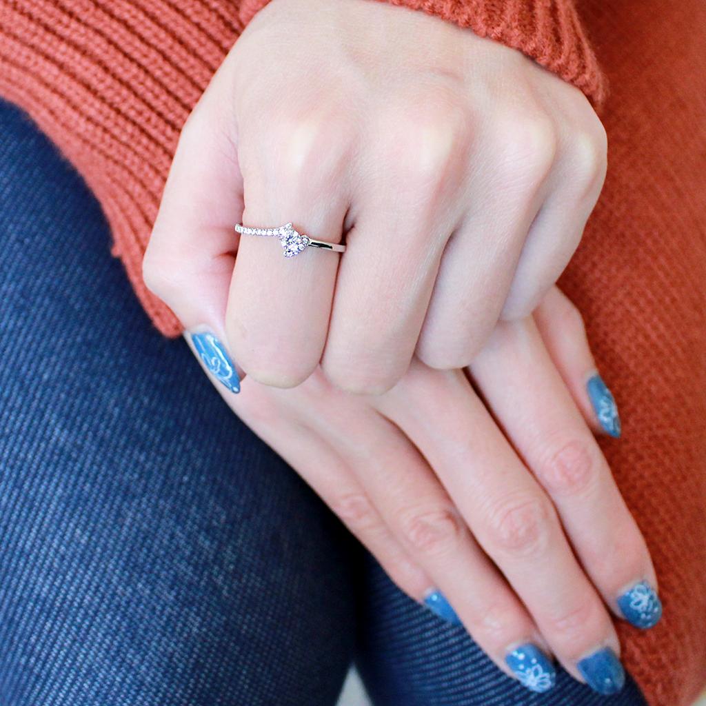 MADA152 - High polished (no plating) Stainless Steel Ring with AAA Grade CZ  in Clear