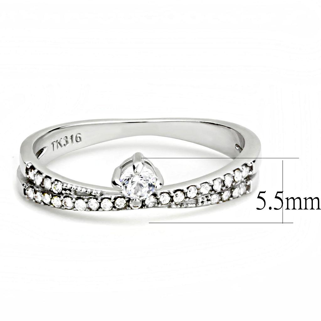 MADA153 - High polished (no plating) Stainless Steel Ring with AAA Grade CZ  in Clear