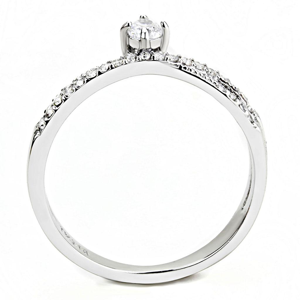 MADA153 - High polished (no plating) Stainless Steel Ring with AAA Grade CZ  in Clear
