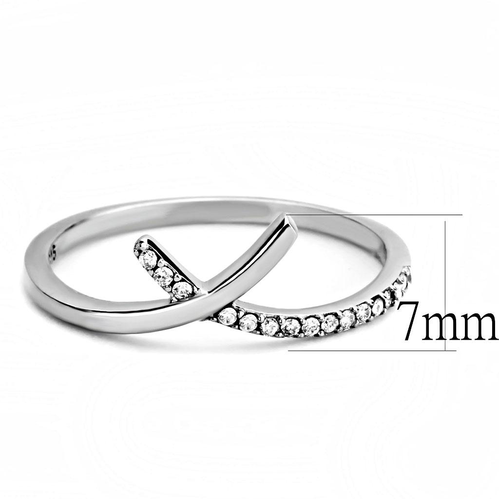 MADA154 - High polished (no plating) Stainless Steel Ring with AAA Grade CZ  in Clear