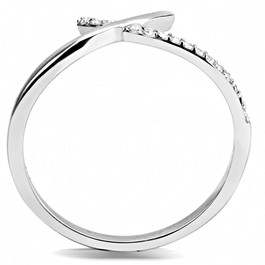 MADA154 - High polished (no plating) Stainless Steel Ring with AAA Grade CZ  in Clear