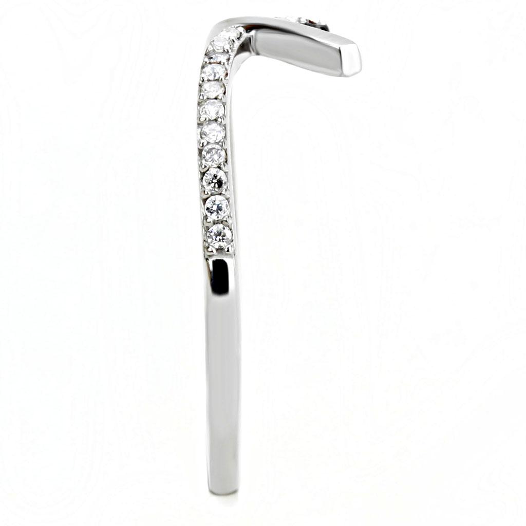 MADA154 - High polished (no plating) Stainless Steel Ring with AAA Grade CZ  in Clear