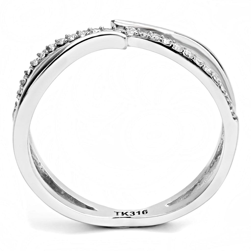 MADA155 - High polished (no plating) Stainless Steel Ring with AAA Grade CZ  in Clear