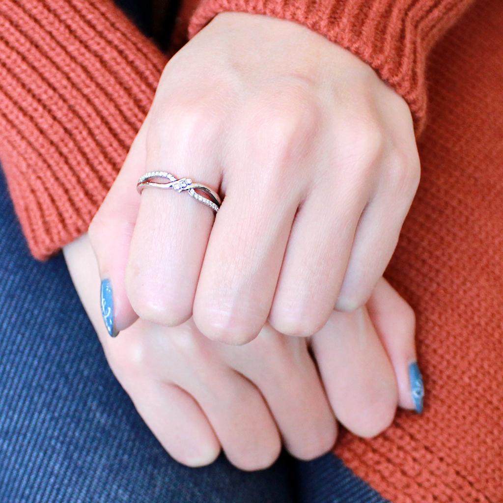 MADA156 - High polished (no plating) Stainless Steel Ring with AAA Grade CZ  in Clear