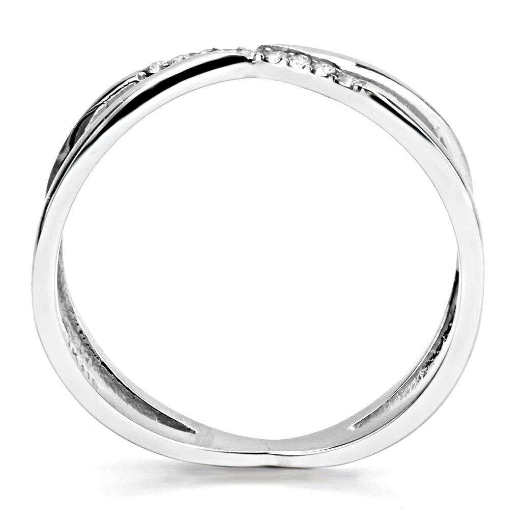 MADA158 - High polished (no plating) Stainless Steel Ring with AAA Grade CZ  in Clear