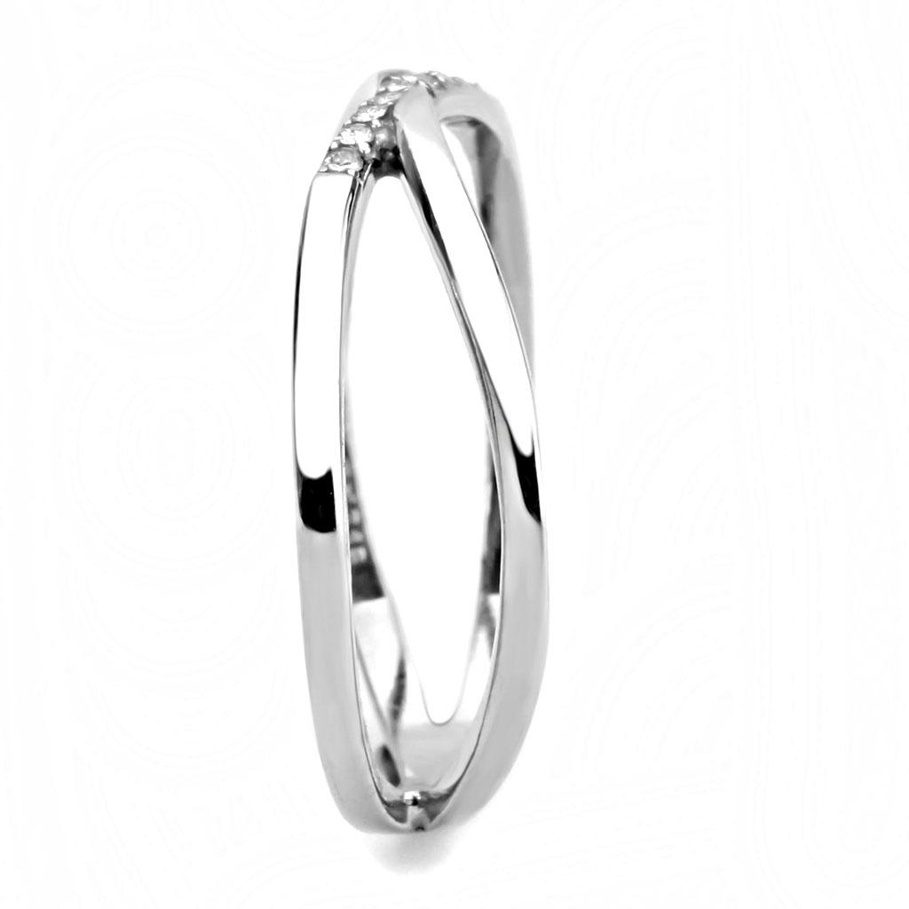 MADA158 - High polished (no plating) Stainless Steel Ring with AAA Grade CZ  in Clear