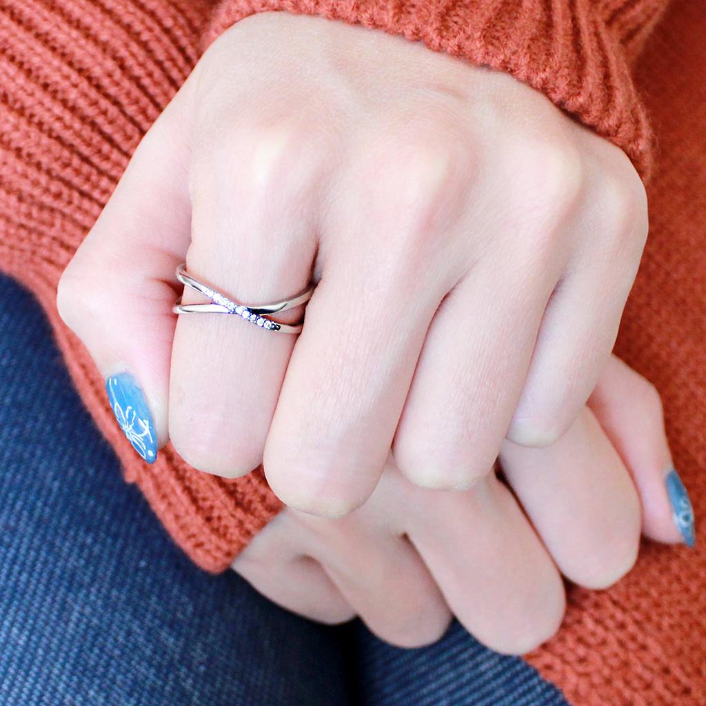 MADA158 - High polished (no plating) Stainless Steel Ring with AAA Grade CZ  in Clear