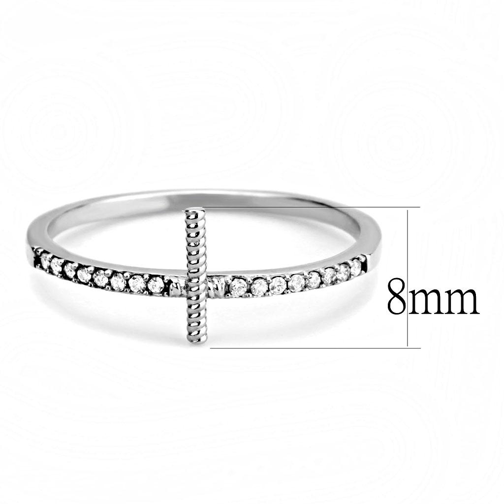 MADA161 - High polished (no plating) Stainless Steel Ring with AAA Grade CZ  in Clear