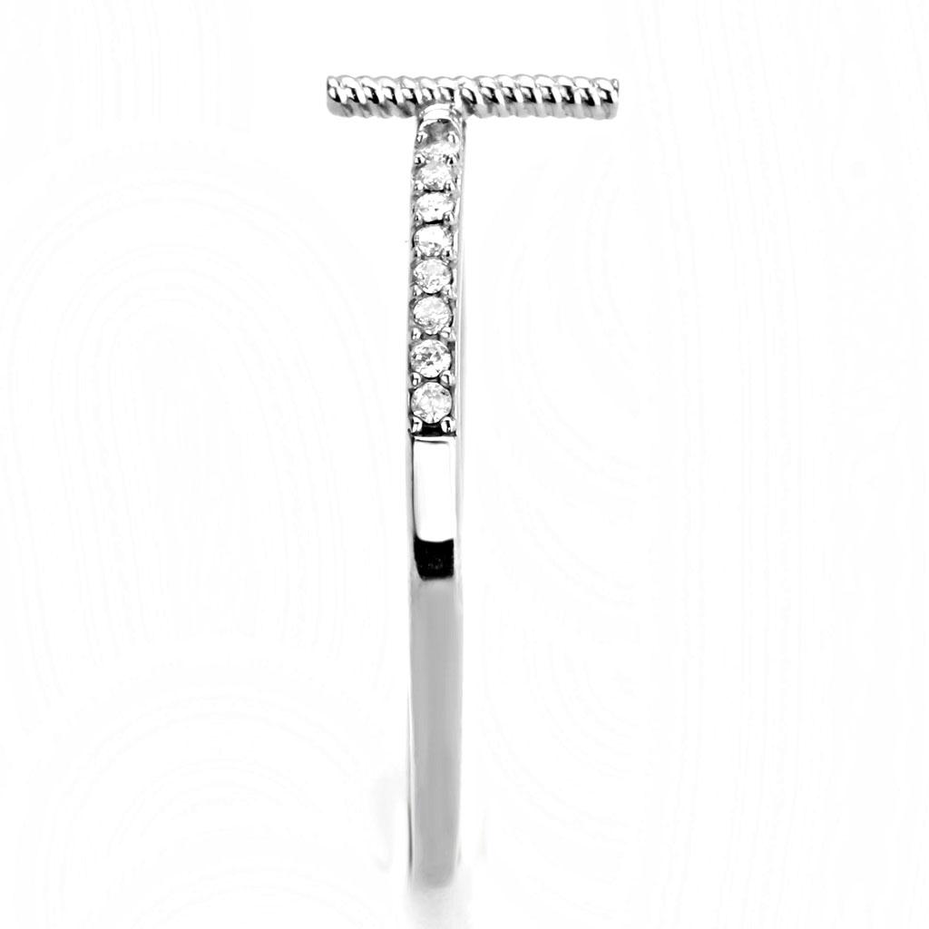 MADA161 - High polished (no plating) Stainless Steel Ring with AAA Grade CZ  in Clear