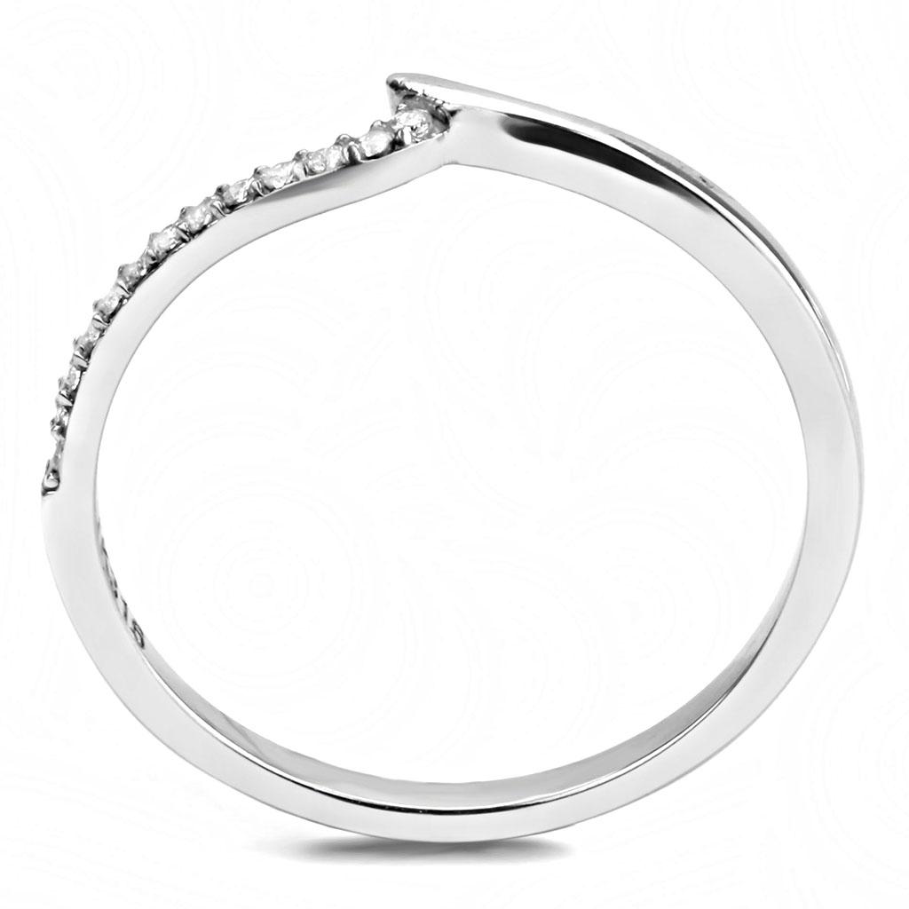 MADA162 - High polished (no plating) Stainless Steel Ring with AAA Grade CZ  in Clear