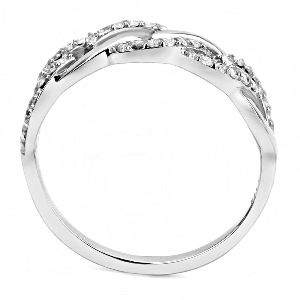 MADA163 - High polished (no plating) Stainless Steel Ring with AAA Grade CZ  in Clear