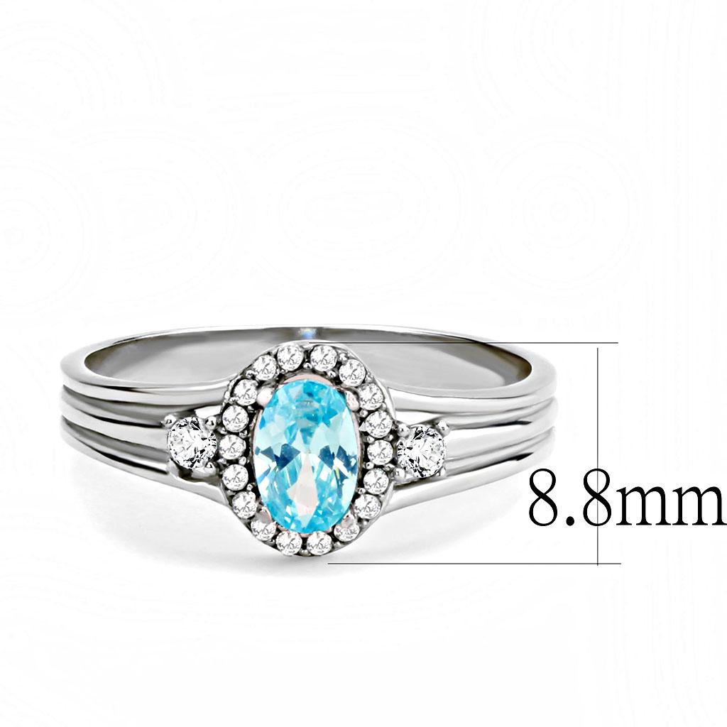 MADA166 - High polished (no plating) Stainless Steel Ring with AAA Grade CZ  in Sea Blue