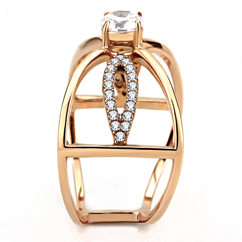 MADA169 - IP Rose Gold(Ion Plating) Stainless Steel Ring with AAA Grade CZ  in Clear